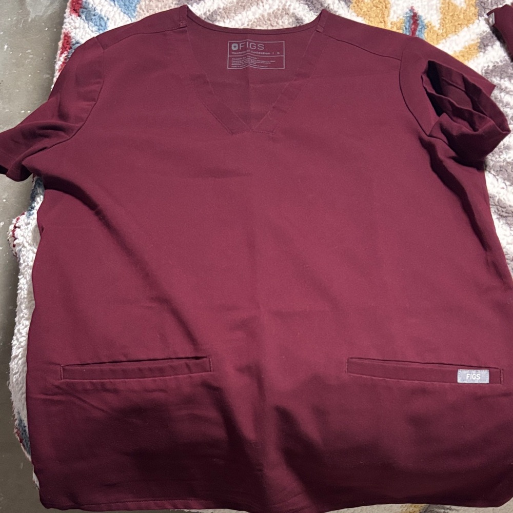 Figs Maroon V-Neck Scrub Top
